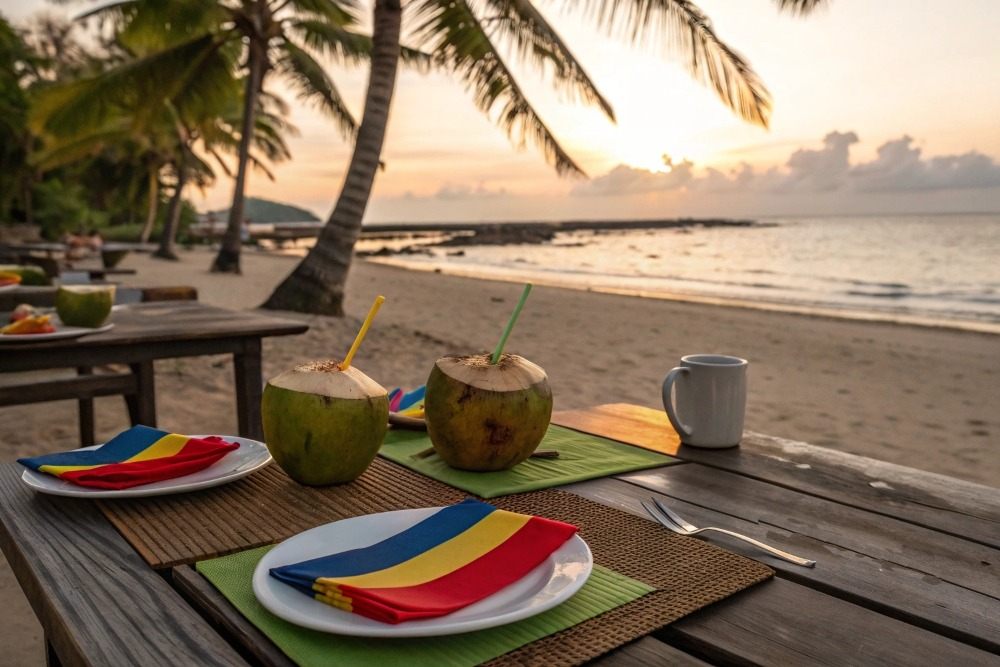 Mauritius island compostable products on the beach